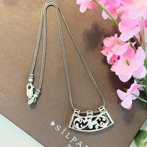 Silpada Floral Sterling Silver Curved Slide Pendant Wheat Chain Necklace N1472